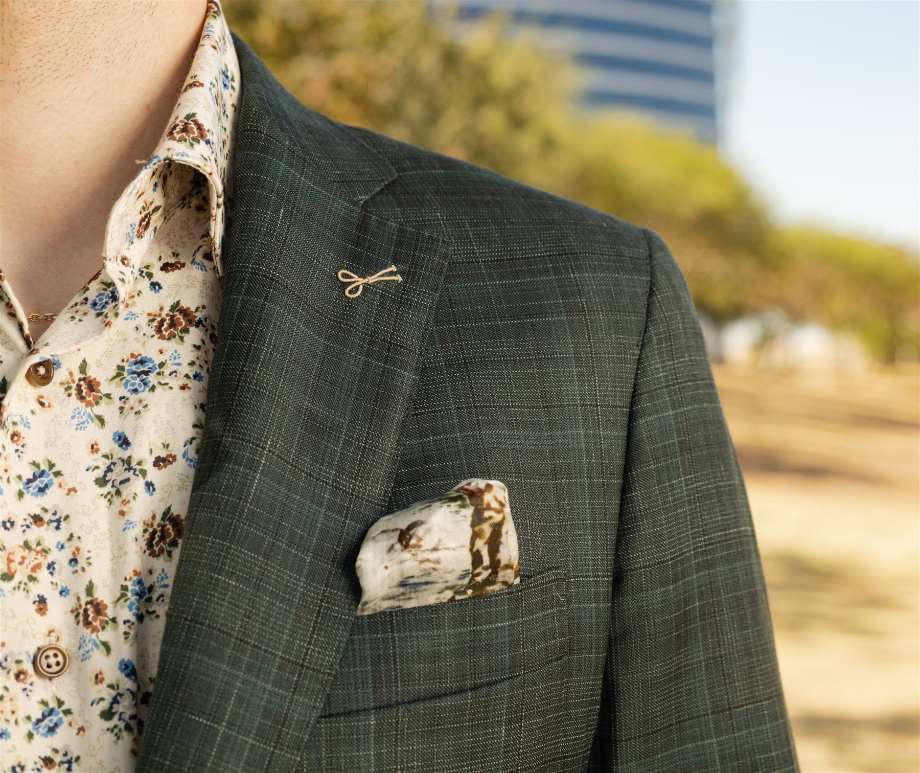 Custom jacket fabric detail with pocket square