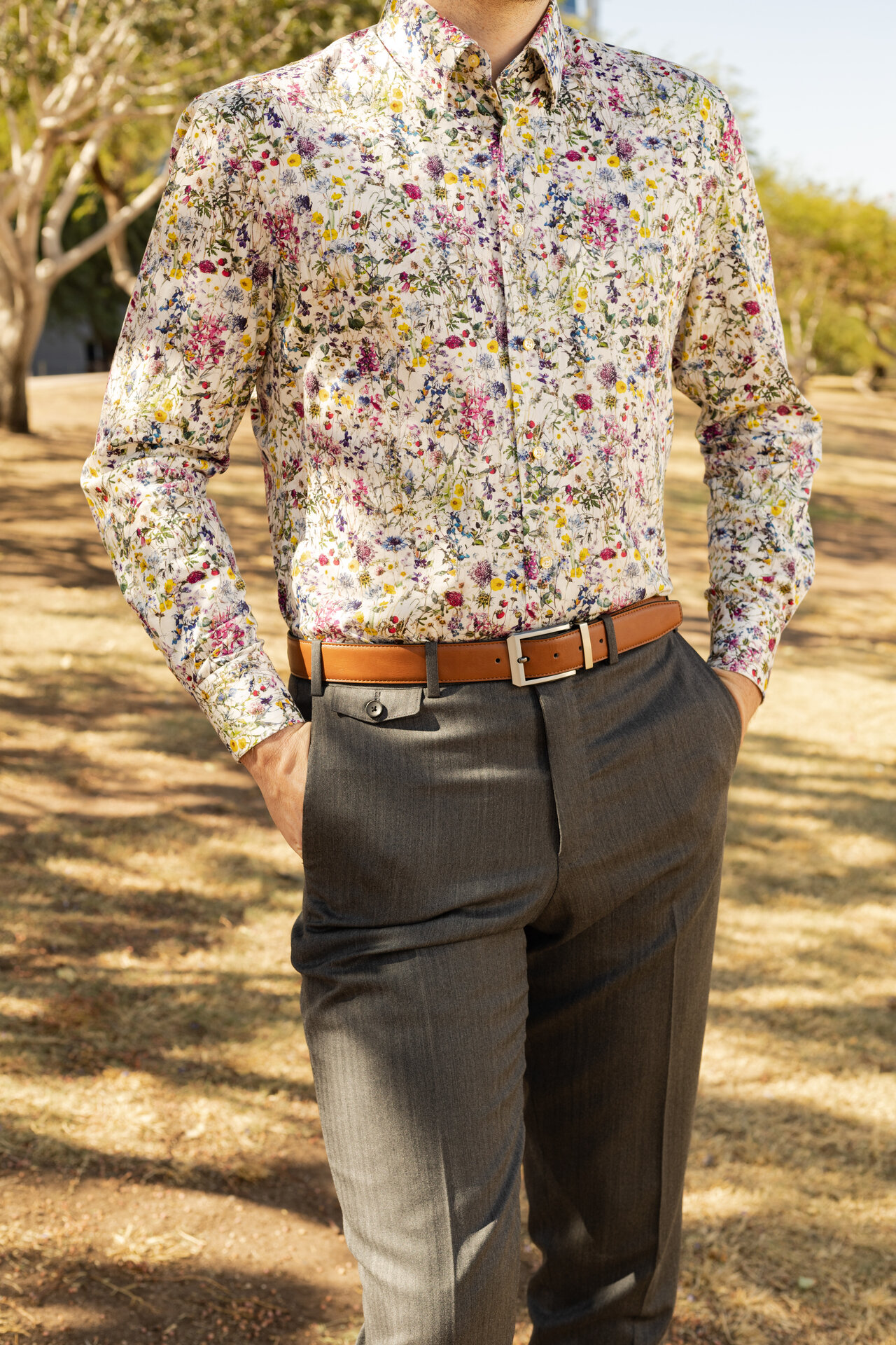Close-up of floral print shirt detail